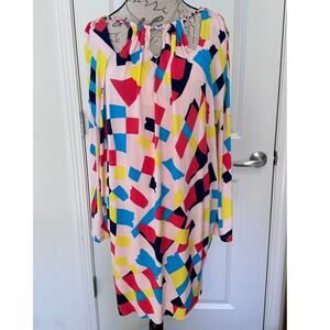 T-Bags Los Angeles Shift Dress Sz M Multicolor Tied Neck Resortwear Beachwear